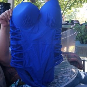 Blue one piece sexy /lace up sides and underwire.B